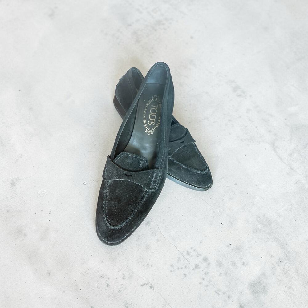 Tod’s Black Suede Loafers Size 38.5